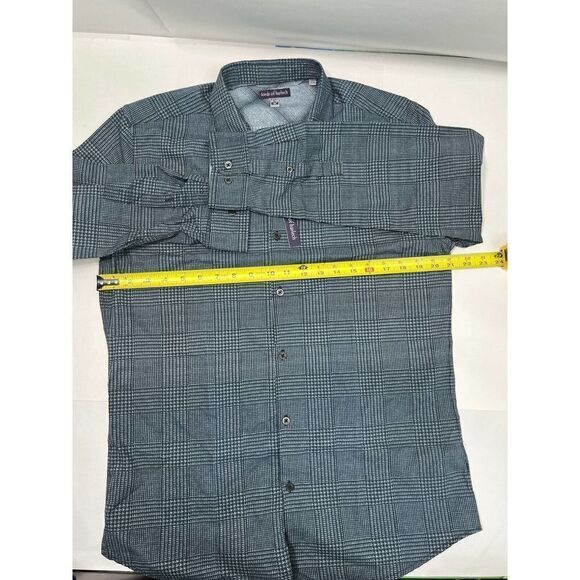 Lords of Harlech Gray Button Down Dress Shirt Mens Size Medium Glen Plaid - Picture 8 of 11